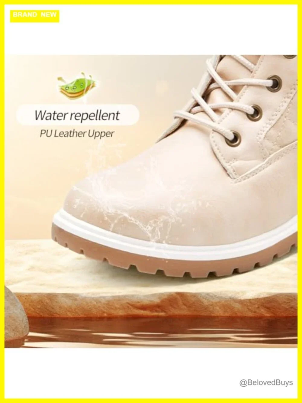 Waterproof Ankle Boots for Women Faux Leather Fur Lining Non Slip Lace Up